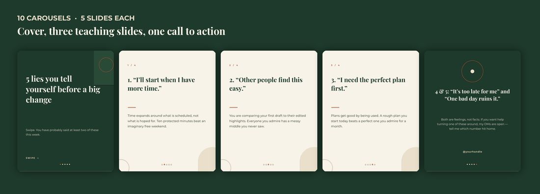 Coach & Course Creator Instagram Content Pack — 40 Templates, 60 Captions, 100 Hooks, 30-Day Calendar preview 3
