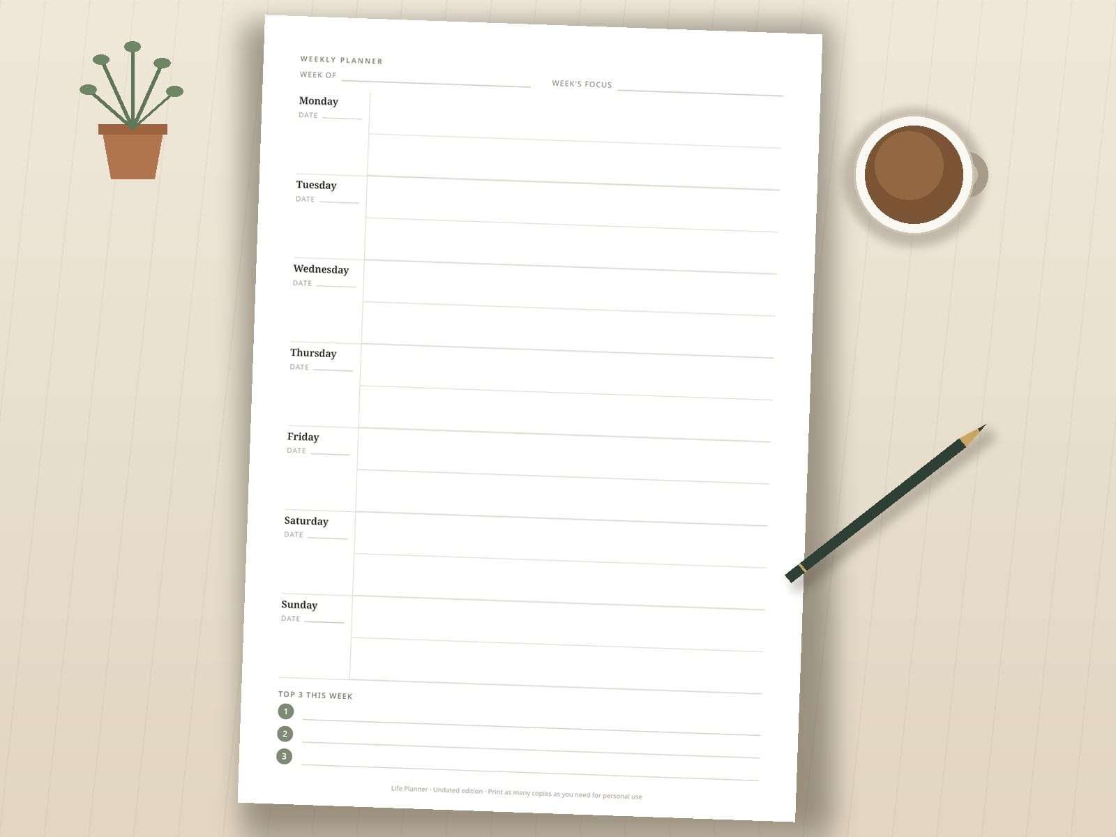 Organize Your Life — Daily, Weekly & Monthly Planner Bundle: 16 Printable Templates, Undated (A4 + US Letter) preview 2