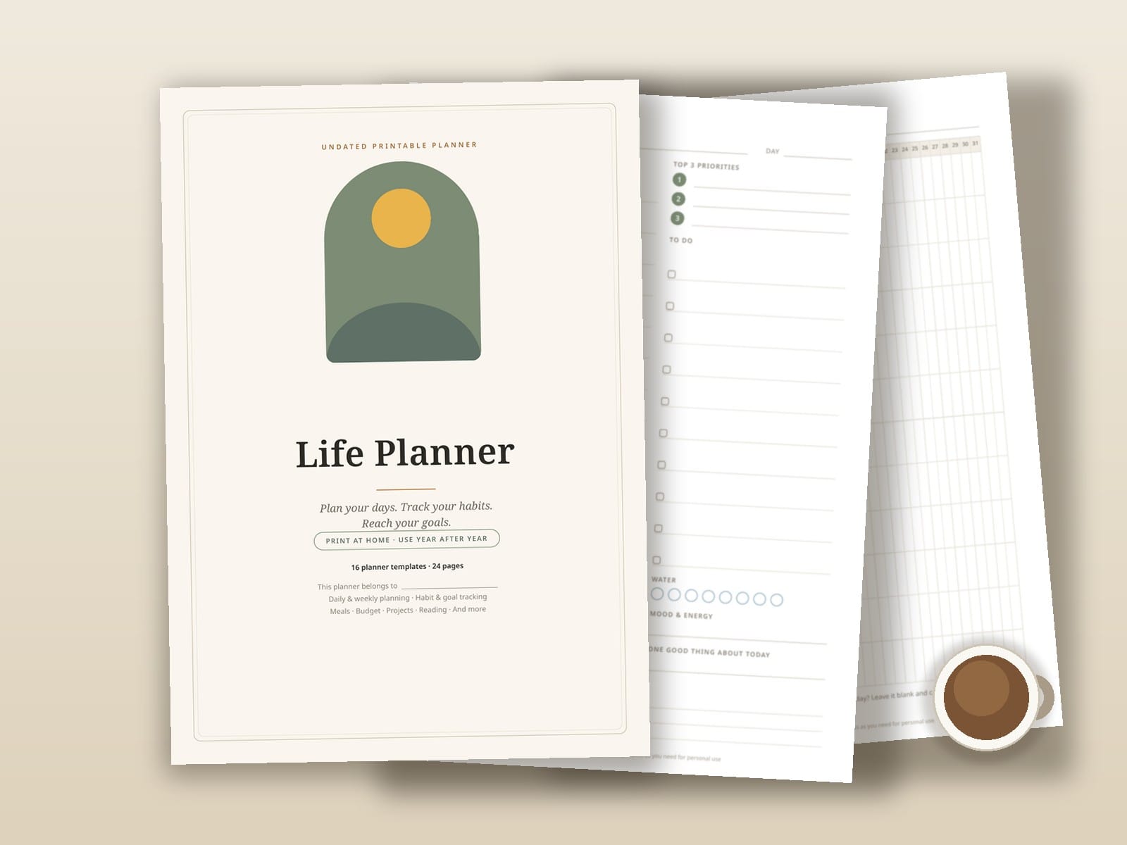 Organize Your Life — Daily, Weekly & Monthly Planner Bundle: 16 Printable Templates, Undated (A4 + US Letter) preview 4