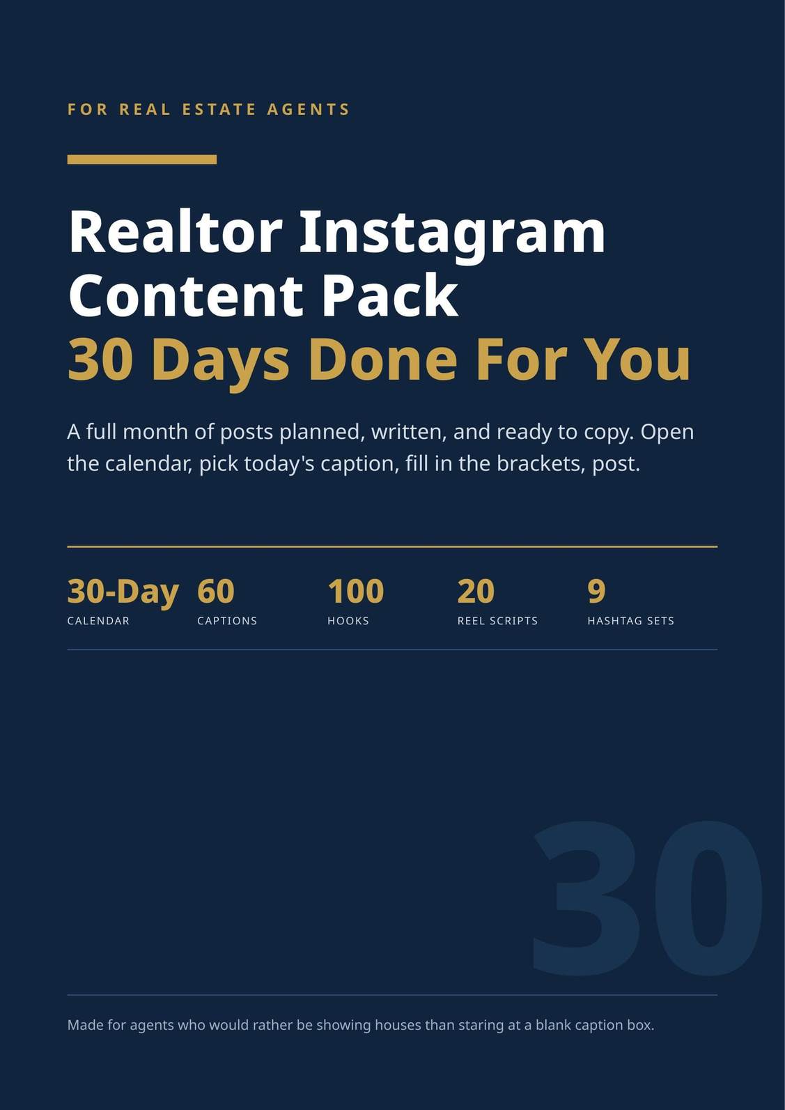 Realtor Instagram Content Pack — 30 Days Done For You cover